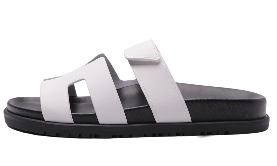HERMES Calfskin Chypre Sandals White Image