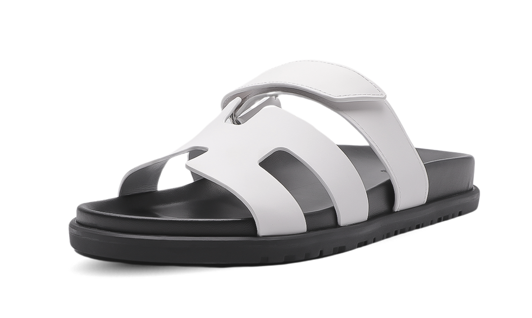 HERMES Calfskin Chypre Sandals White Image