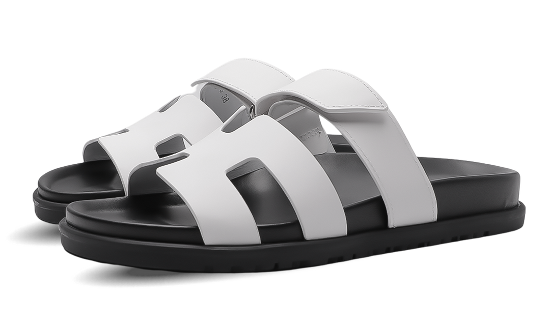HERMES Calfskin Chypre Sandals White Image