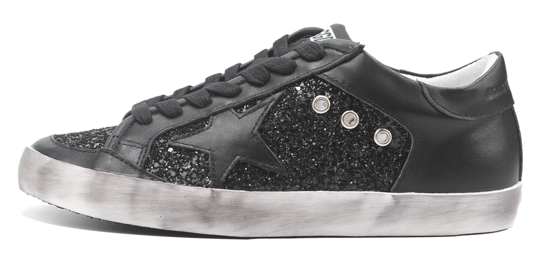 Golden Goose Women's Black Super-Star All- Glitter Back Leather Sneaker Image