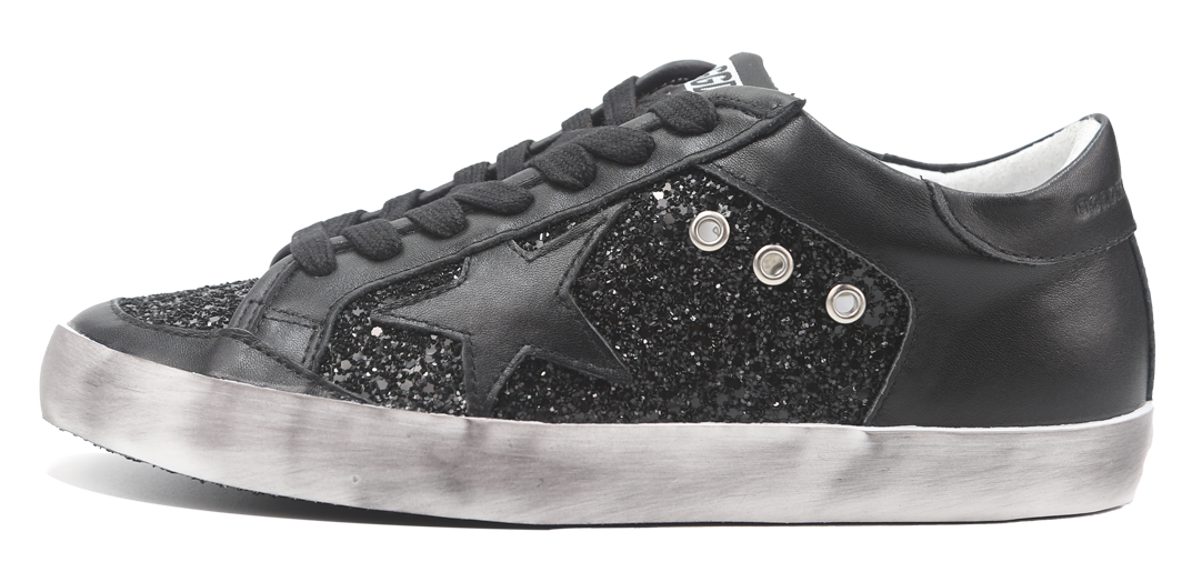 Golden Goose Women's Black Super-Star All- Glitter Back Leather Sneaker Image