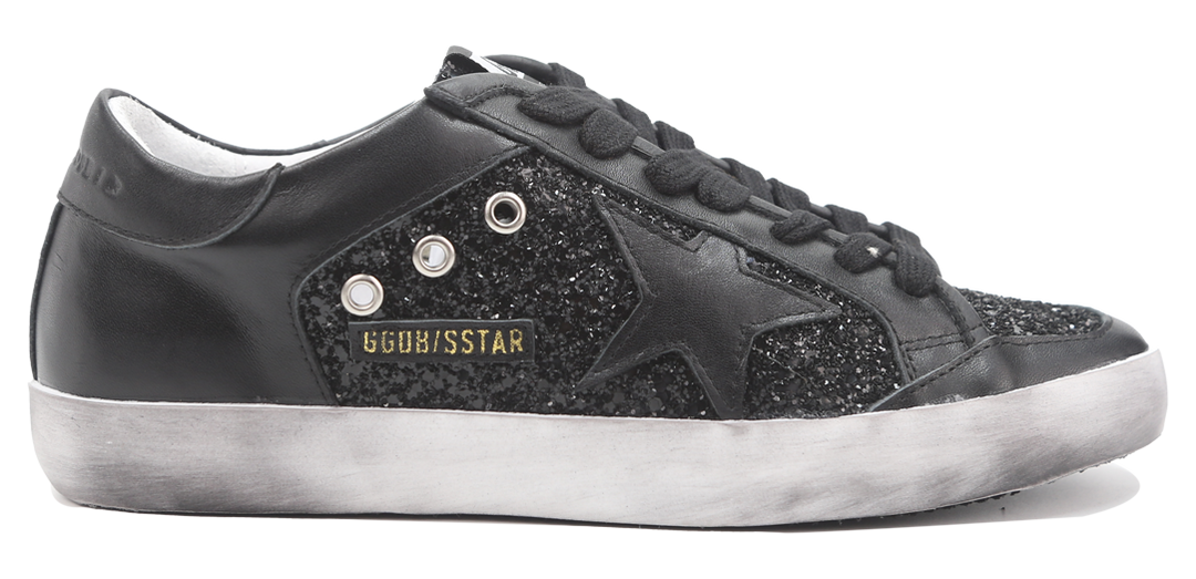 Golden Goose Women's Black Super-Star All- Glitter Back Leather Sneaker Image