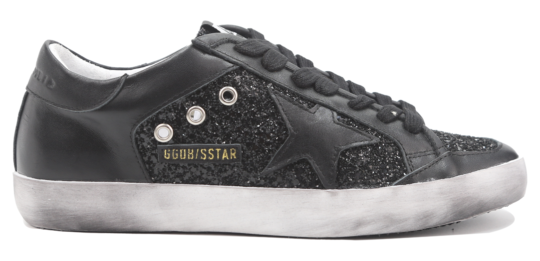 Golden Goose Women's Black Super-Star All- Glitter Back Leather Sneaker Image