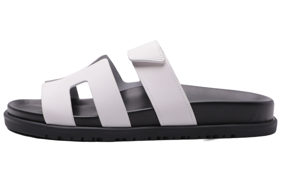 HERMES Calfskin Chypre Sandals White Image