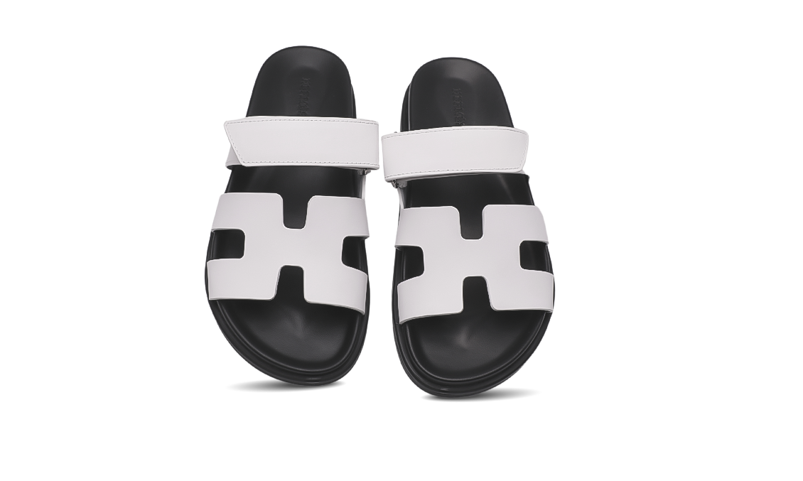 HERMES Calfskin Chypre Sandals White Image