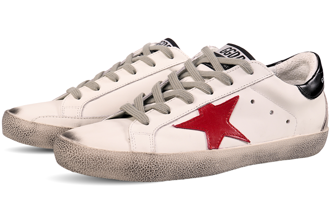 Golden Goose White and Red Leather Sneakers Image