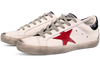 Golden Goose White and Red Leather Sneakers