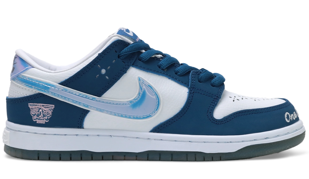 NIKE SB X BORNXRAISED DUNK LOW SHOES (DEEP ROYAL WHITE BLACK) Image